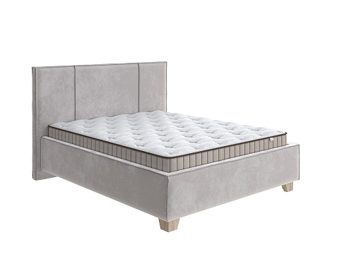 Кровать из экокожи Hygge Line - Мягкая кровать с ножками из массива березы и объемным изголовьем