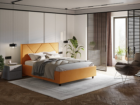 Серая кровать Tessera Grand - Мягкая кровать с высоким изголовьем и стильными ножками из массива бука