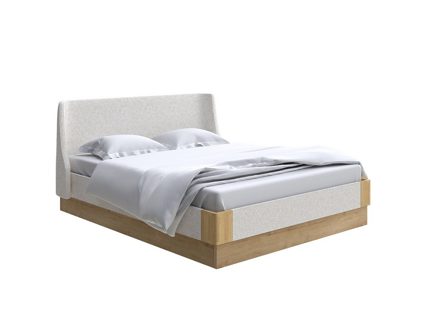 Кровать Lagom Side Soft с подъемным механизмом 160x200 Ткань/Массив (дуб) Beatto Шампань/Масло-воск Natura (Дуб) - Кровать со встроенным ПМ механизмом. 