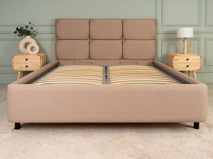 Кровать Malina 90x190 Ткань: Рогожка Тетра Бежевый - Изящная кровать без встроенного основания из массива сосны с мягкими элементами.