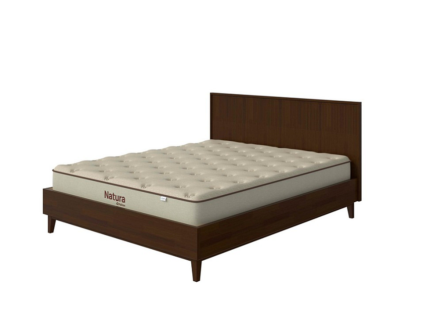 Кровать Tempo 90x200 Массив (сосна) Орех - Кровать из массива с вертикальной фрезеровкой и декоративным обрамлением изголовья
