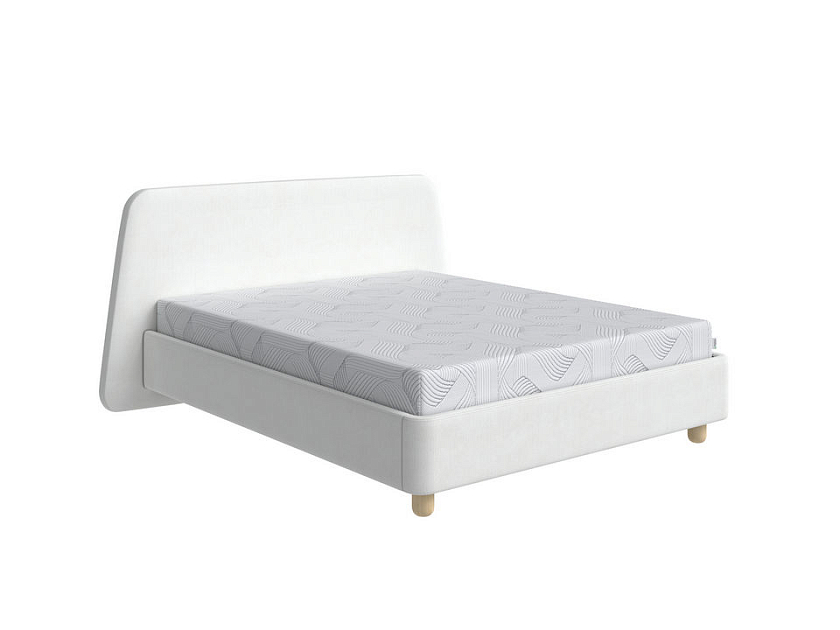 Кровать Sten Berg 120x190 Ткань/Массив (береза) Тетра Молочный/Масло-воск Natura - Симметричная мягкая кровать.