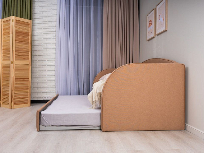 Кровать Hippo-Софа с дополнительным спальным местом 90x200 Ткань: Рогожка Тетра Имбирь - Удобная детская кровать с двумя спальными местами в мягкой обивке