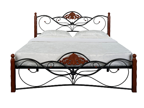 Двуспальная кровать из металла Garda 2R - Кровать из массива березы с фигурной металлической решеткой.